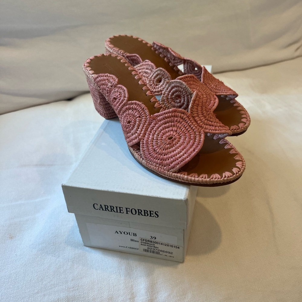 Carrie Forbes Blush Ayoub Heeled Mules size 39, Like New